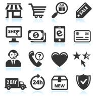 Online Shopping and Commerce black &amp; white vector icon set N2