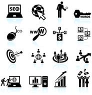 Internet Search Engine Optimization black and white vector icon set