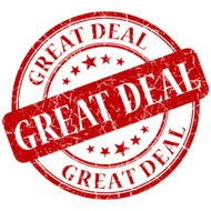 great deal round red stamp