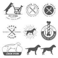 Set of retro pet care labels badges and design elements