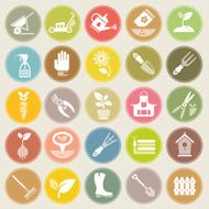 Garden and Gardening Tools Icons Set Circle Badges