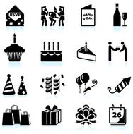 Happy birthday celebration black and white vector icon set N2