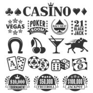 Las Vegas Casino black &amp; white vector icon set