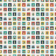 Retro flat house seamless pattern