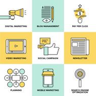 Digital marketing and advertising flat icons