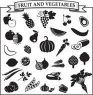 Fruit and vegetables silhouette-icon set