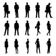 People Standing Black Silhouette Vector Illustrations
