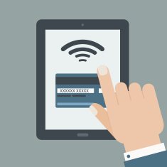 credit card payment hand holding tablet flat design