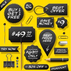 Collection of sale labels badges and supplies