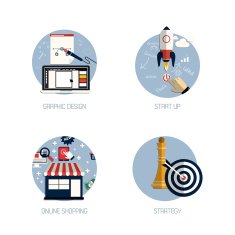 Icons for graphic design start up online shopping and strategy