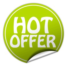 hot offer round green sticker on white background