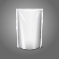 Blank white realistic plastic pouch isolated on grey background with