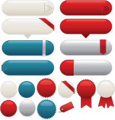 Interface Icons Labels Ribbons Stickers Set White Blue Red Silver