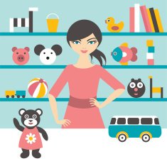 Toy stores sales woman Flat design N2