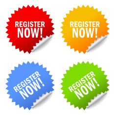 Colored Register Now stickers