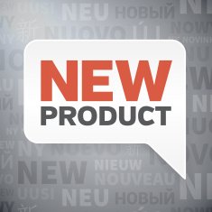 Paper speech bubble with new product in different language