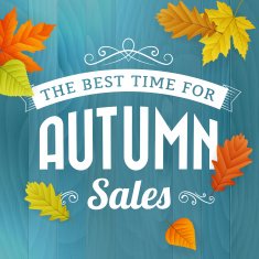 autumn sales business poster on blue wood background