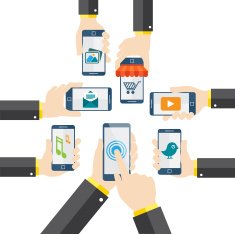 Flat design hands holding mobile phones N2