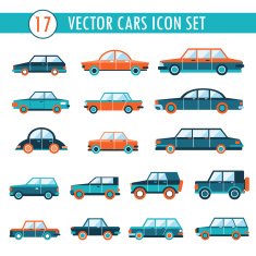Seventeen cars icon set Transportation