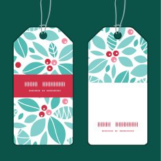 Vector christmas holly berries vertical stripe frame pattern tags set