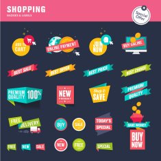 Set of flat design stickers and ribbons for shopping N2