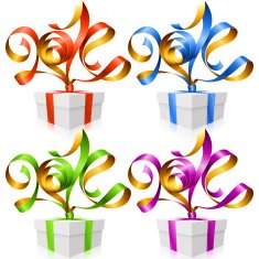 Vector ribbons in the shape of 2014 and gift box