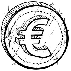 Euro currency symbol on coin sketch N2