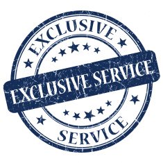 exclusive service round blue stamp