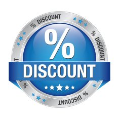 percent discount blue silver button