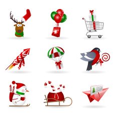 Set of christmas icons about delivery and shopping