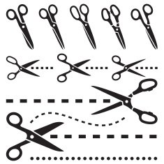 Icon set of tailor scissors with dotted lines