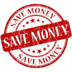 save money red round stamp