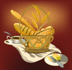 wood basket with bread and butter N2