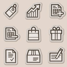 Shopping web icons brown contour sticker series