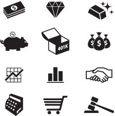 money and finance black & white vector icon set N2