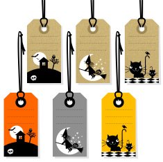 Halloween labels tag banner witch cat moon vector illustration