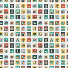 Retro flat house seamless pattern