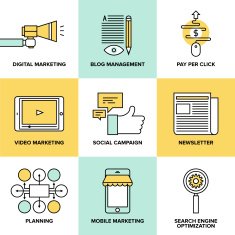 Digital marketing and advertising flat icons