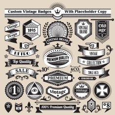Custom Vintage Quality Black & White Banners Badges and Symbols N2
