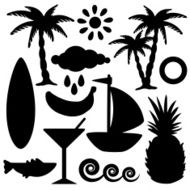 Set black silhouettes beach summer icons