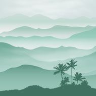 Mountains with palm tree in the fog Background