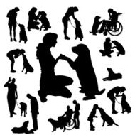 Vector silhouette of people with dog N48