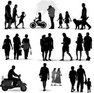 Vector set of silhouetted people on the move N2