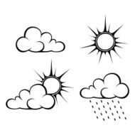 Black contours of clouds and sun Vector illustration