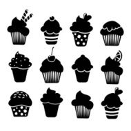 Set of black cupcakes and muffins icons vector illustrations