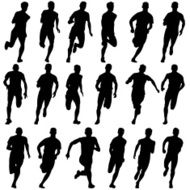 Set of silhouettes Runners on sprint men N3