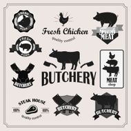 Retro butchery steak house and meat shop logotypes set