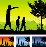 Man and boys silhouette in a rural setting N2
