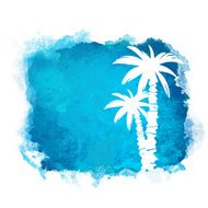 Watercolor square paint stain and coconut palm trees