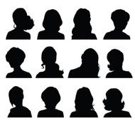 Set of silhouettes female heads